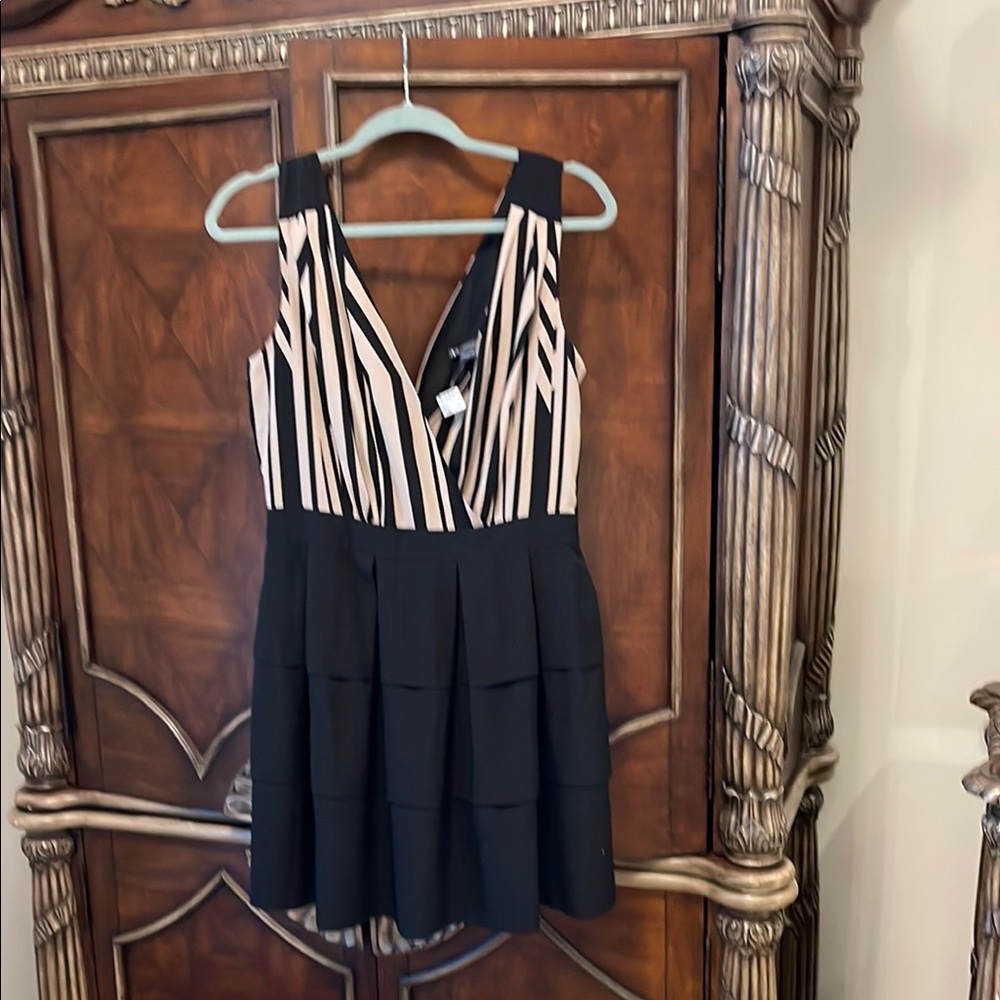 Armani Exchange Black and Cream Striped Dress
